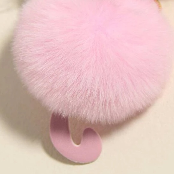 Pink Cat & Pom Pom Charm Keychain for Purse or Keys or Backpacks - Picture 3 of 4
